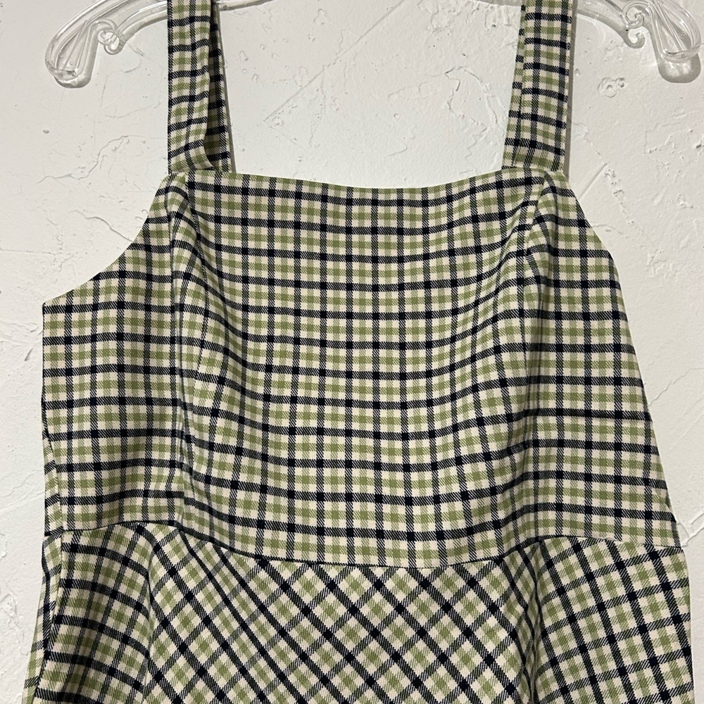 Modcloth Princess Highway Plaid Sleeveless Green Black Skater Dress Sz 8 Medium — image 4 of 8